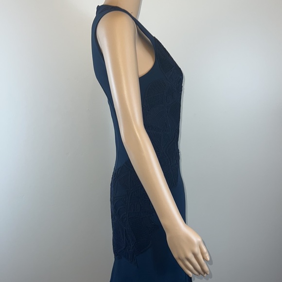 Jonathan Simkhai Navy Crepe V-Neck Dress with Lace Appliqué - Picture 9 of 12